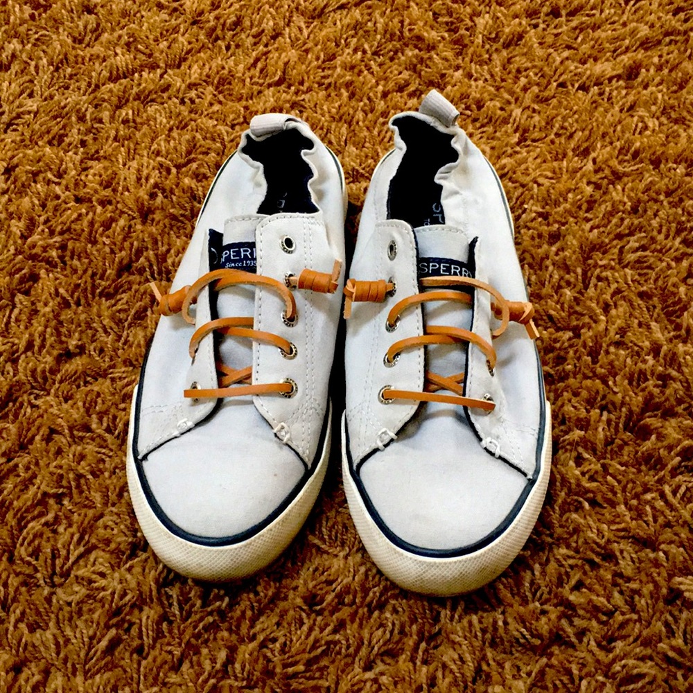 Sperry topsides gray slip ons with laces size 7
